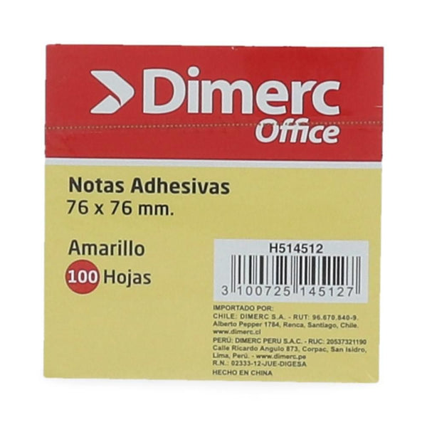 NOTA ADHESIVA 1 UN X 100 HOJAS 7.6 X 7.6 CM AMARILLO 654 BLOCK (6851939958992)