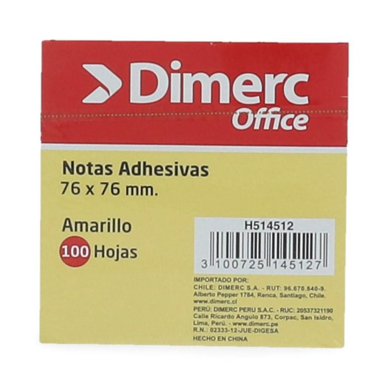 NOTA ADHESIVA 1 UN X 100 HOJAS 7.6 X 7.6 CM AMARILLO 654 BLOCK (6851939958992)