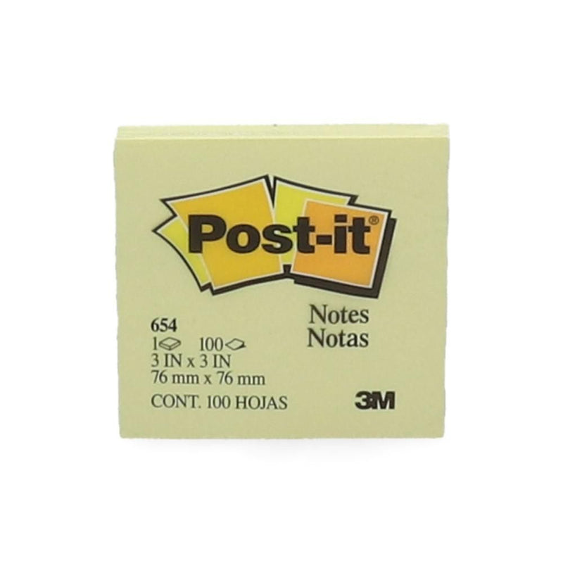 Nota Adhesiva Amarillo 7.6 X 7.6 cm 654 Block 1 Un X 100 Hojas