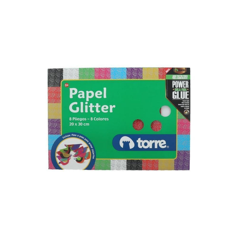 CARPETA CON PAPEL GLITTER 8 PLIEGOS 8 COLORES 20X30 CM (6852118773968)