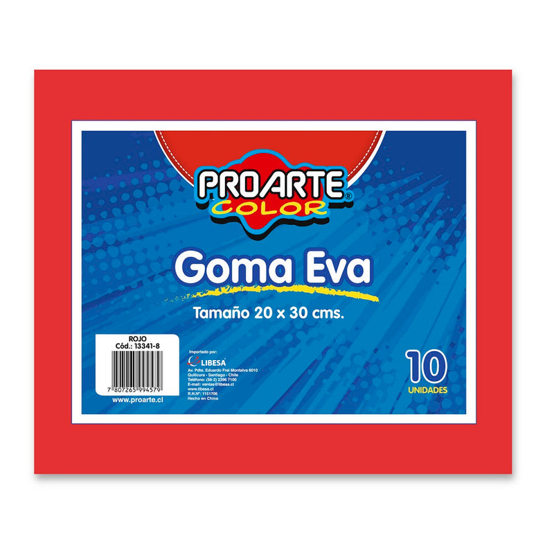 GOMA EVA ROJO 20 X 30 CM 10 HOJAS