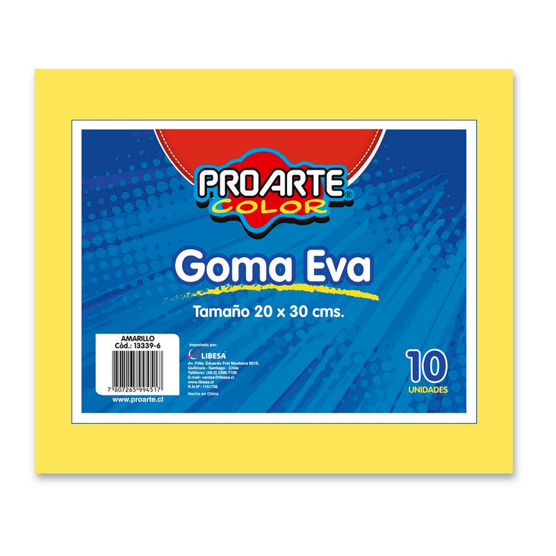 GOMA EVA AMARILLO 20 X 30 CM 10 HOJAS