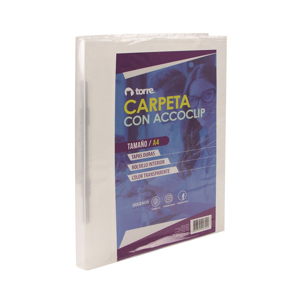 Carpeta Vinil A4 Con Accoclip Transparente