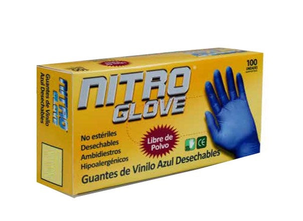 Guante Vinilo Azul Libre De Polvo Talla M 100 Un