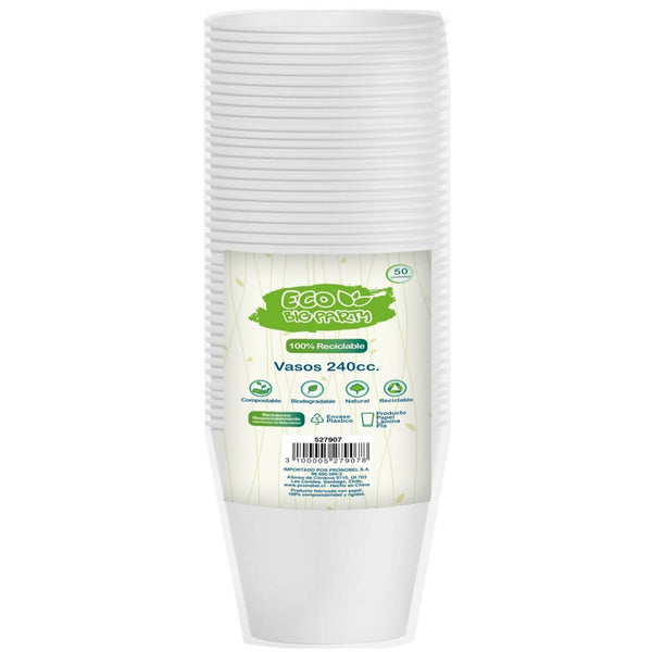 Vaso Blanco 8 Oz Plastico Eco 50 Un