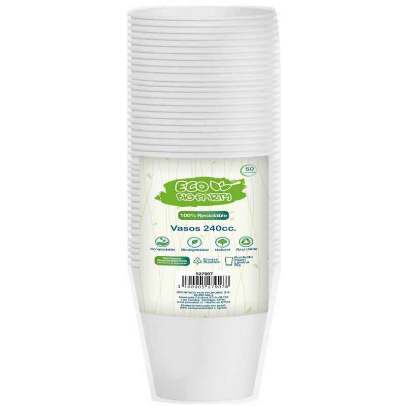 Vaso Blanco 8 Oz Plastico Eco 50 Un