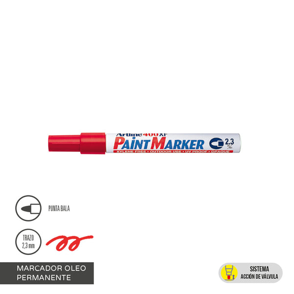 MARCADOR PERMANENTE OLEO PUNTA REDONDA 400 COLOR ROJO (6851933241552)