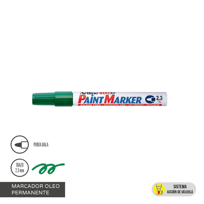 MARCADOR PERMANENTE OLEO PUNTA FINA 400 COLOR VERDE (6851937337552)