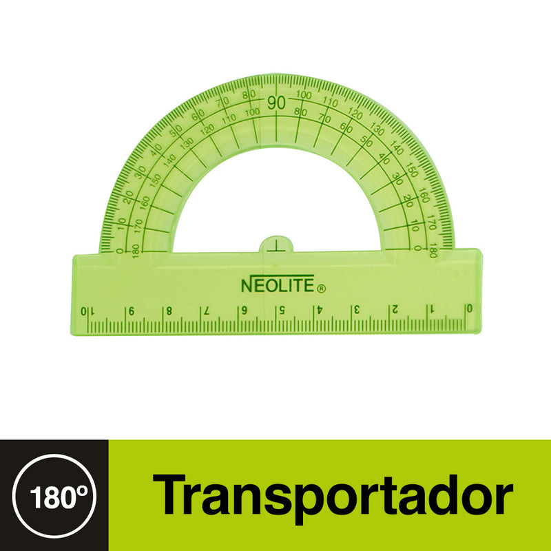 TRANSPORTADOR N180 10 CM BISELADO COLOR VERDE TRANSPARENTE (6852085874896)