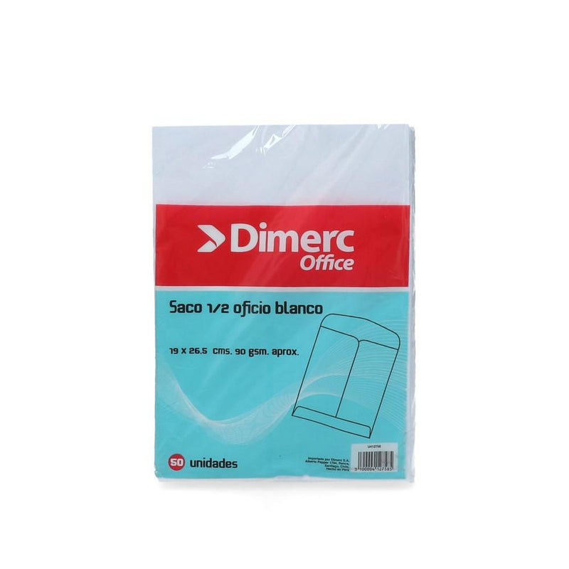 SOBRE SACO DIMERC 1/2 OFICIO BLANCO 90 GR 50 UN (6852077912272)