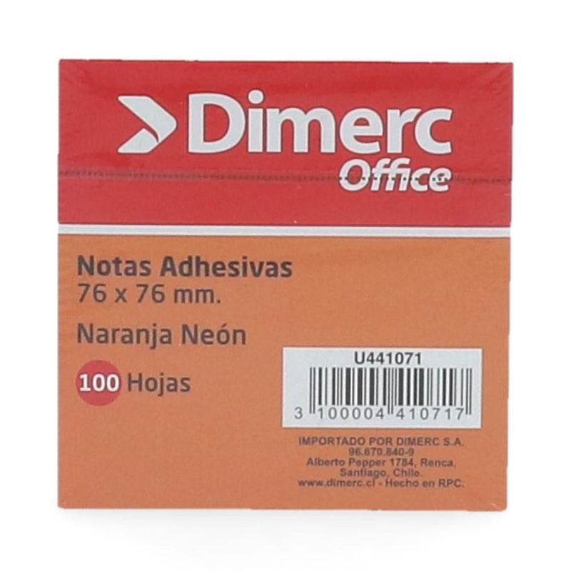 Nota Adhesiva 7.6 X 7.6 cm 1 Un X 100 Hojas Naranjo Neon 654