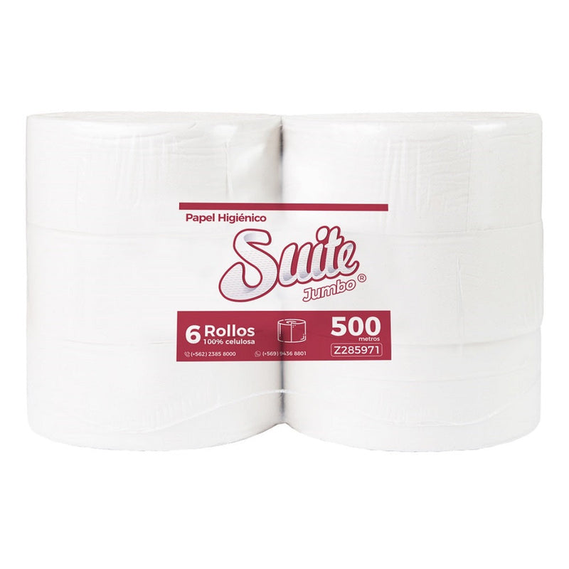 PAPEL HIGIENICO JUMBO HOJA SIMPLE 500 MT 6 ROLLOS EXTRA BLANCO (6851952574672)