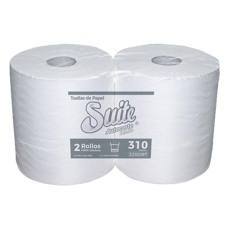 TOALLA PAPEL JUMBO HOJA SIMPLE AUTOCORTE 310 MT 2 ROLLOS EXTRA BLANCA (6852100849872)