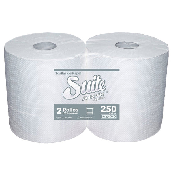 TOALLA PAPEL JUMBO HOJA SIMPLE AUTOCORTE 250 MT 2 ROLLOS EXTRA BLANCA (6851969319120)