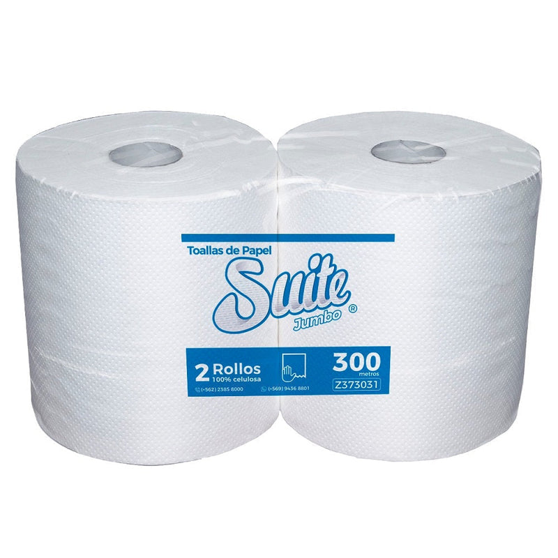 Toalla Papel Jumbo Hoja Simple 300 Mt 2 Rollos Extra Blanca